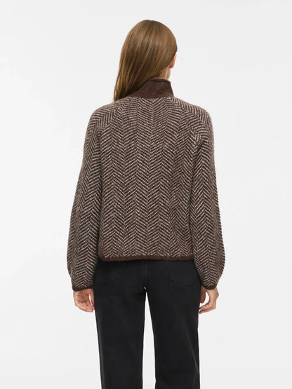 VL VILORY HIGH NECK L/S KNIT TOP STRIK BLUSE - BRUNLIG