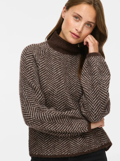 VL VILORY HIGH NECK L/S KNIT TOP STRIK BLUSE - BRUNLIG
