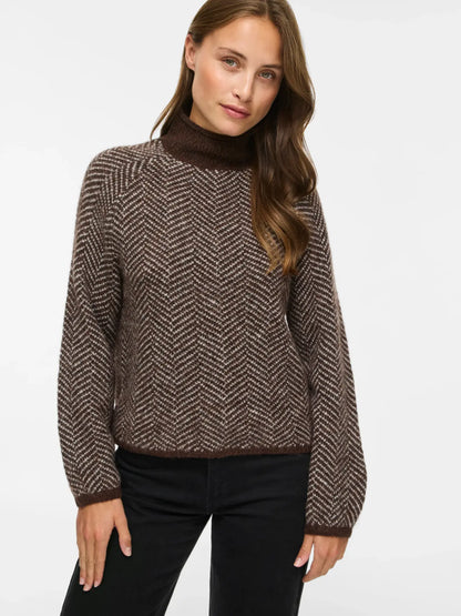 VL VILORY HIGH NECK L/S KNIT TOP STRIK BLUSE - BRUNLIG