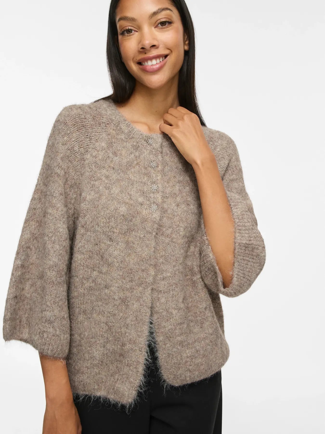 VL VIBOWS 3/4 KNIT CARDIGAN - Natural melange