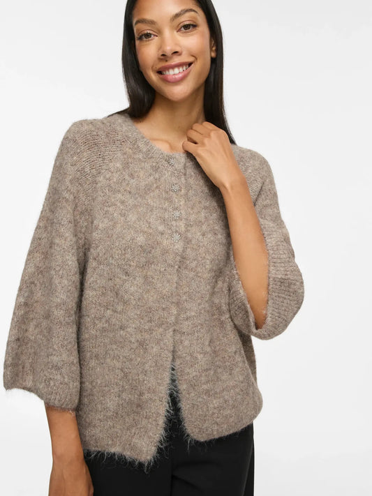 VL VIBOWS 3/4 KNIT CARDIGAN - Natural melange