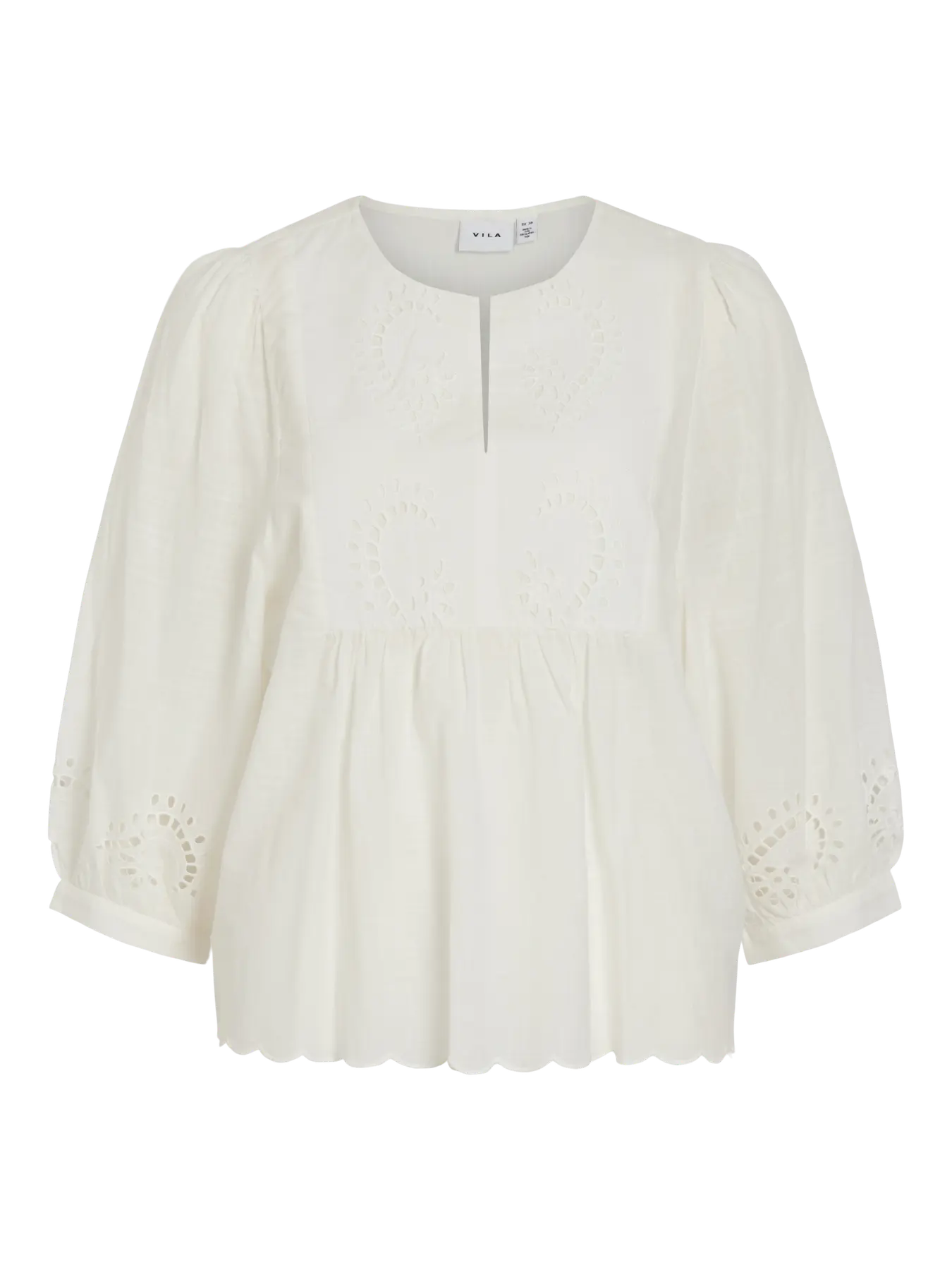 VL VIMARIGA V-NECK 3/4 EMB. TOP - hvid m/broderi