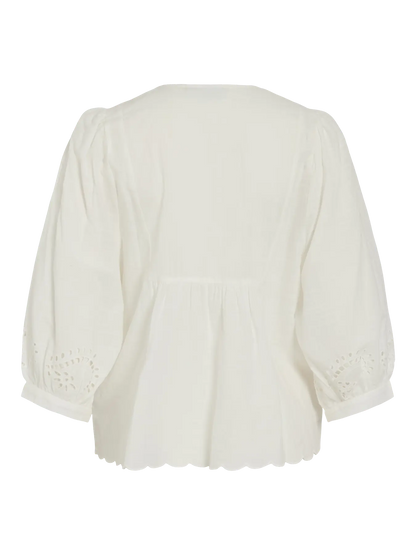 VL VIMARIGA V-NECK 3/4 EMB. TOP - hvid m/broderi