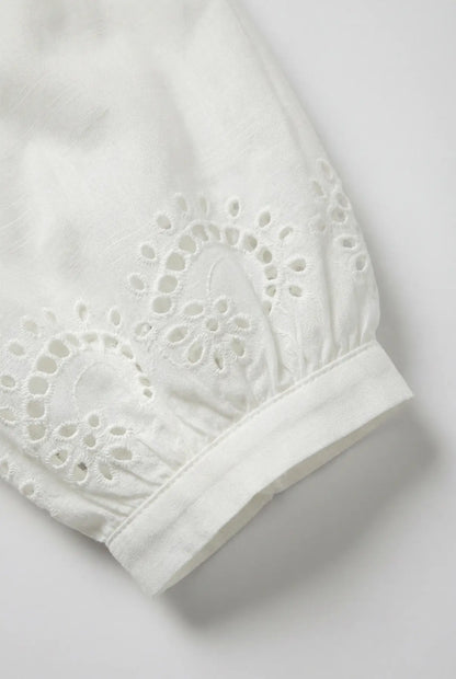 VL VIMARIGA V-NECK 3/4 EMB. TOP - hvid m/broderi