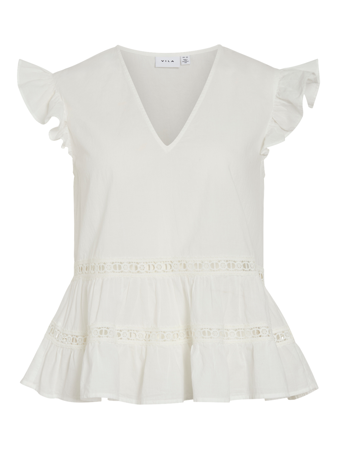 VL VIHUMILA V-NECK S/L FRILL TOP - HVID