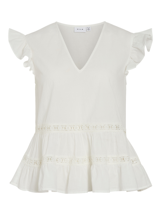 VL VIHUMILA V-NECK S/L FRILL TOP - HVID