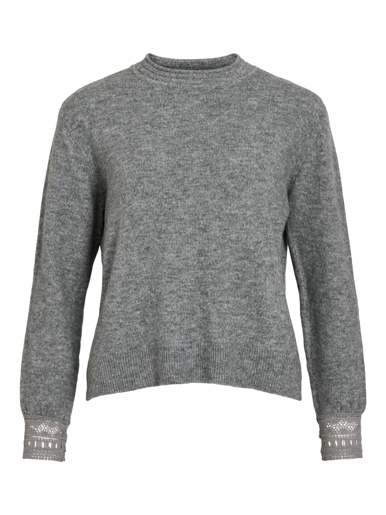 VL VITARYN O-NECK L/S LACE DETAIL KNIT - grey