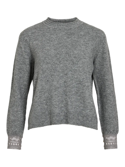 VL VITARYN O-NECK L/S LACE DETAIL KNIT - grey