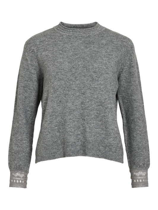 VL VITARYN O-NECK L/S LACE DETAIL KNIT - grey