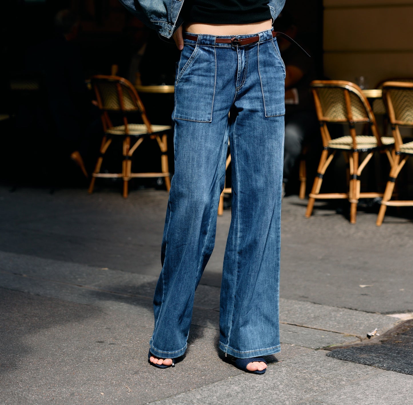 PdJ Bukser - mørkeblå m/brede ben og løs i looket - 98718