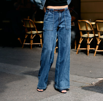 PdJ Bukser - mørkeblå m/brede ben og løs i looket - 98718