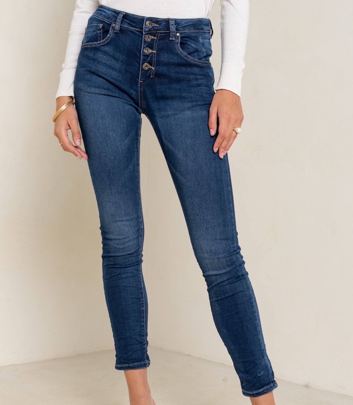 PdJ Bukser , mørke blå - stræk og 4 knappe - 90109-E