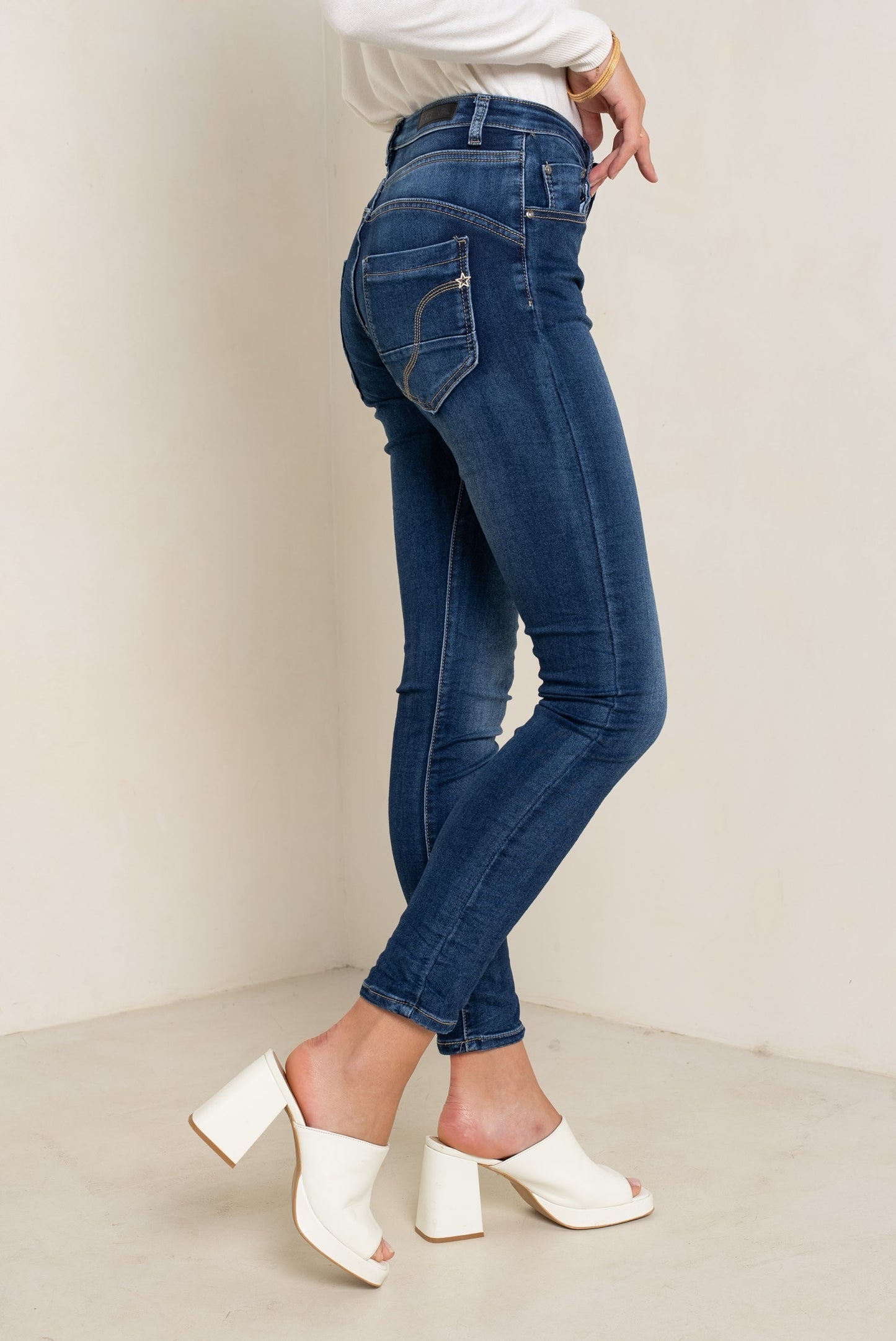 PdJ Bukser , mørke blå - stræk og 4 knappe - 90109-E