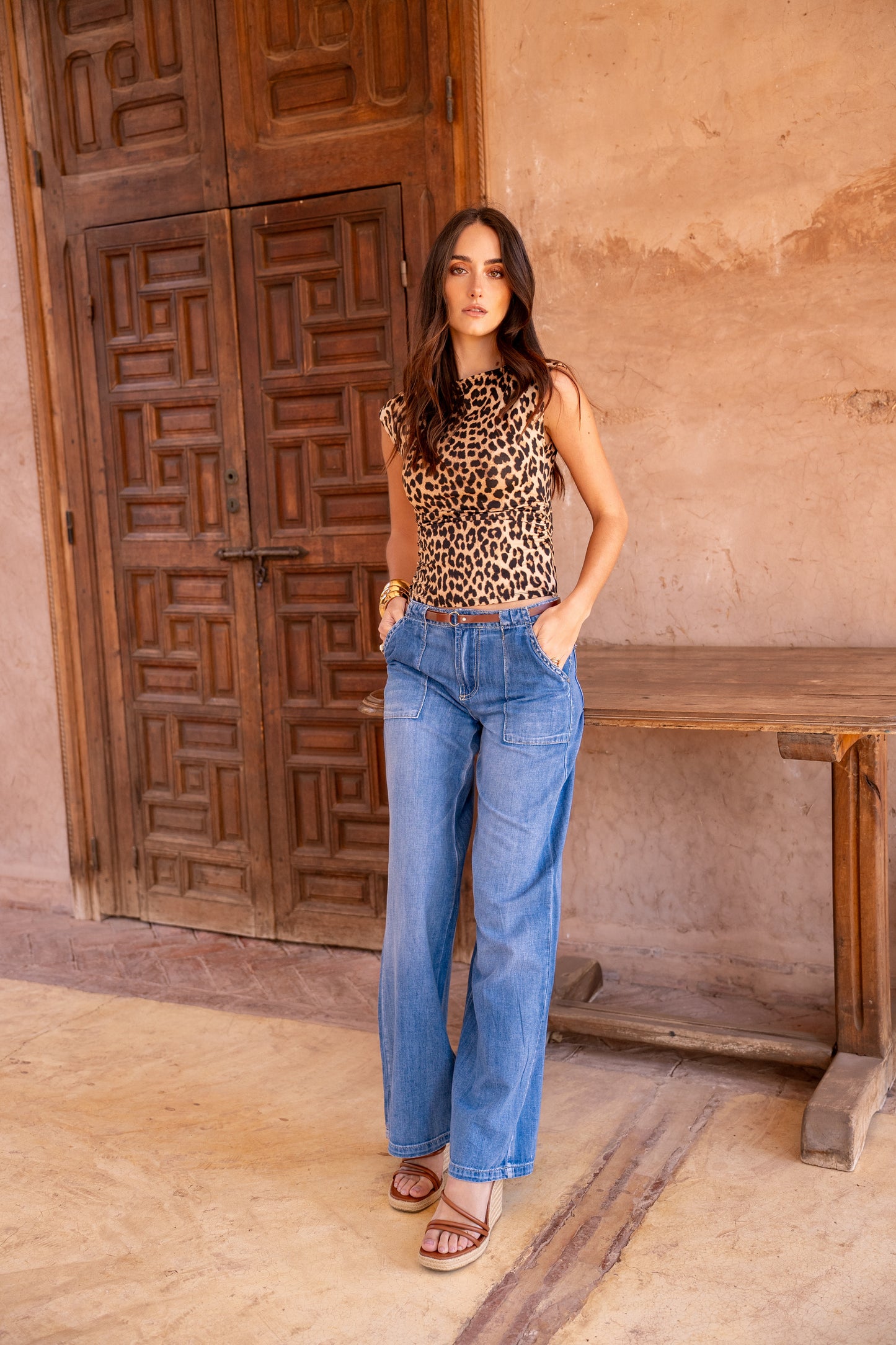 PdJ Bukser - mellem blå m/brede ben og løs i looket - 98718