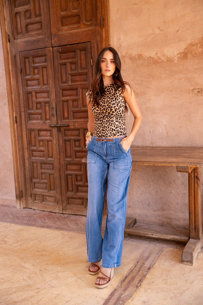 PdJ Bukser - mellem blå m/brede ben og løs i looket - 98718