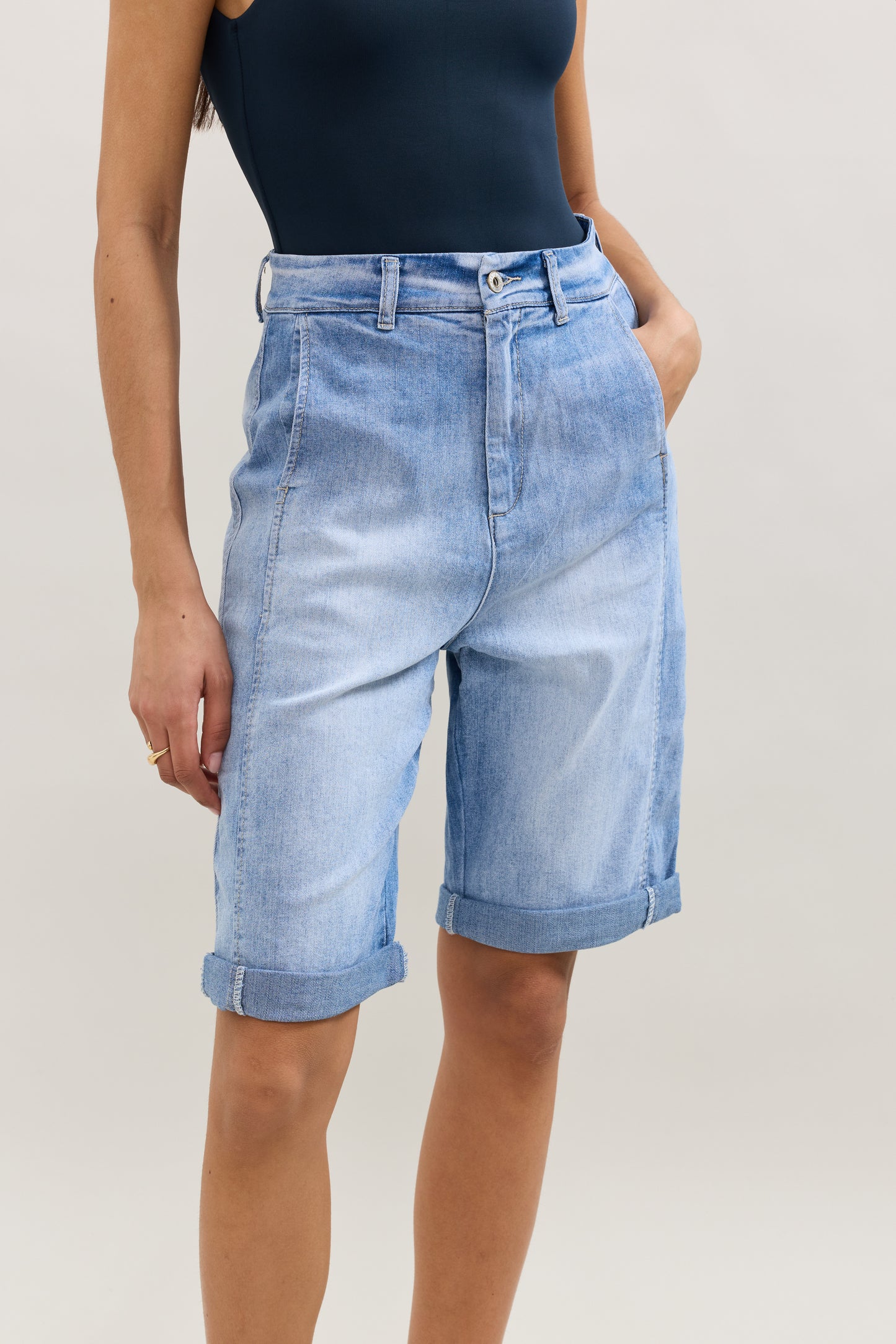 PdJ Shorts lange - lys denim og m/opsmøg - 1957