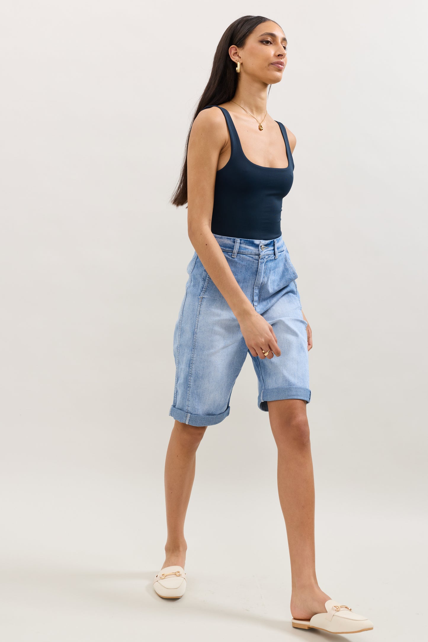 PdJ Shorts lange - lys denim og m/opsmøg - 1957