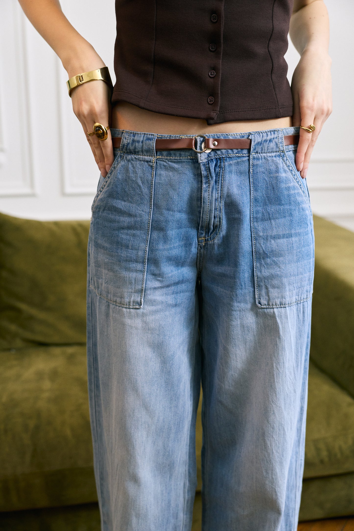 PdJ Bukser - lys blå denim m/brede ben og løs i looket - 98718 C