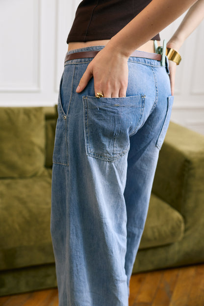 PdJ Bukser - lys blå denim m/brede ben og løs i looket - 98718 C