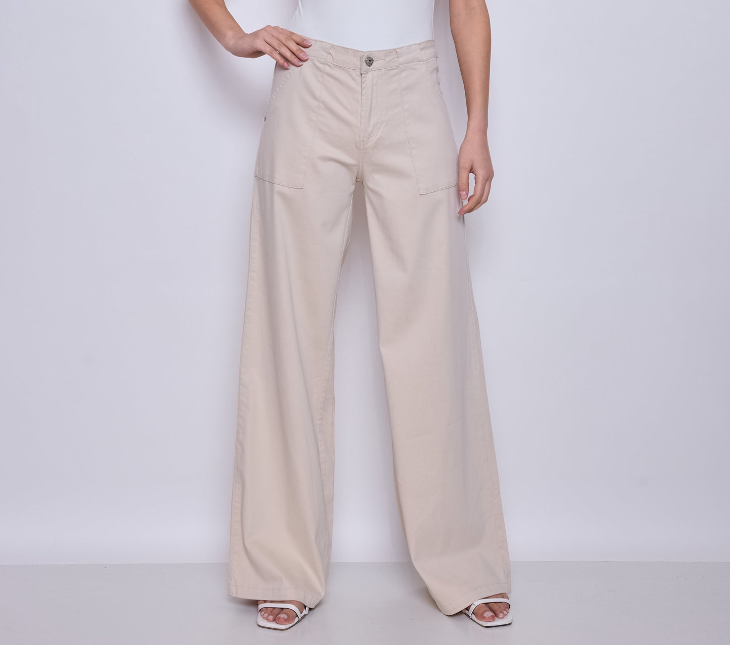 PdJ Bukser - beige m/brede ben og løs i looket - 98718 beige