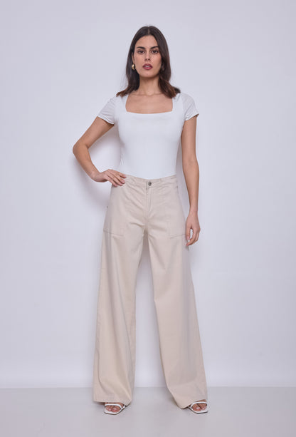 PdJ Bukser - beige m/brede ben og løs i looket - 98718 beige