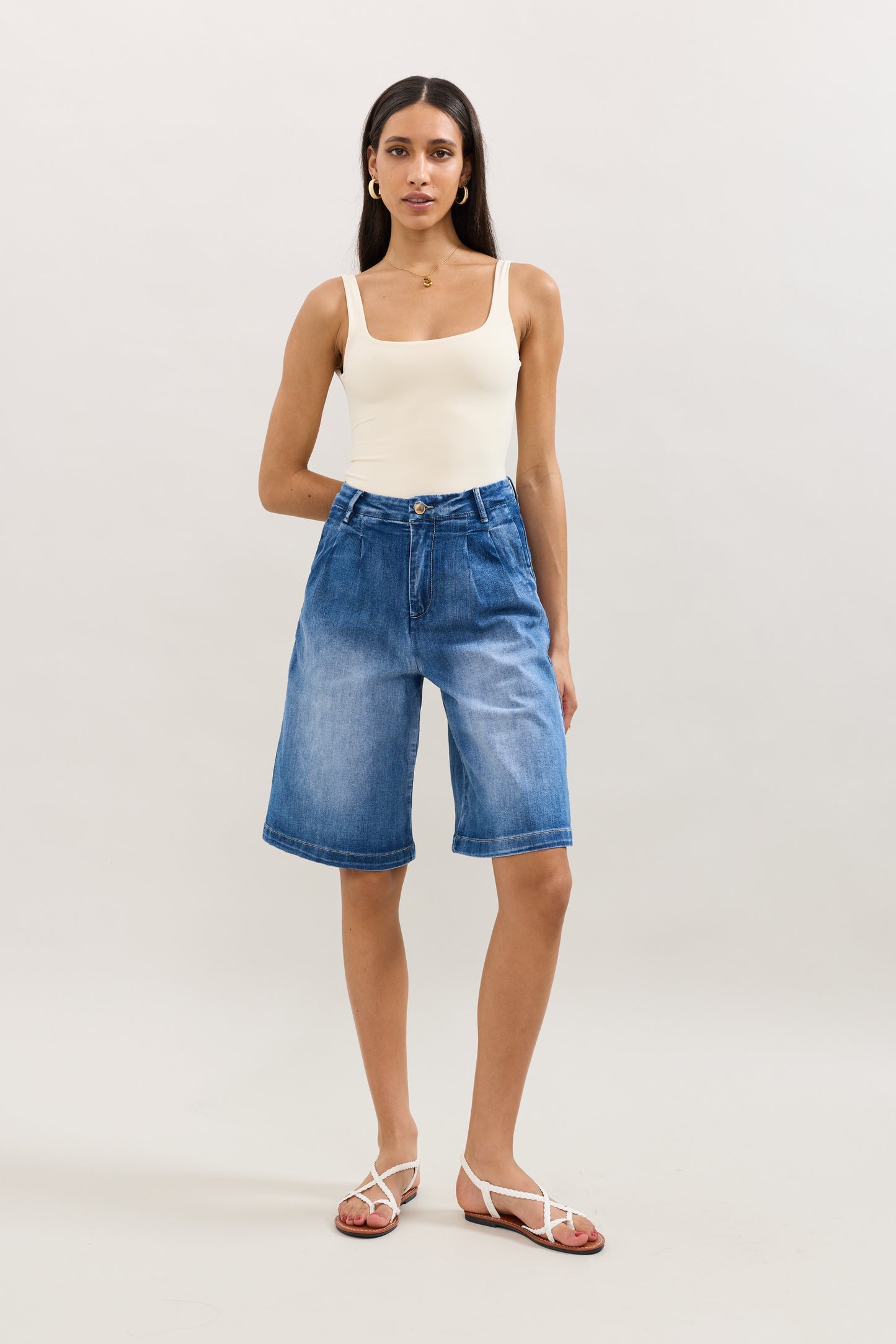 PdJ Shorts lange - mellem blå denim - 1953 L