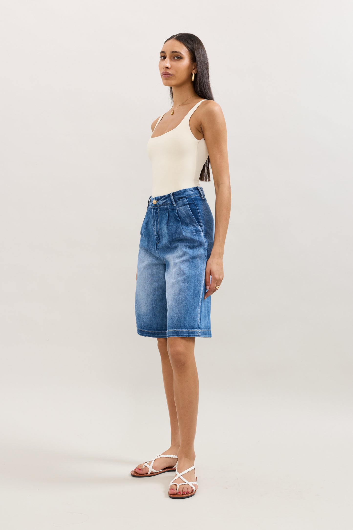 PdJ Shorts lange - mellem blå denim - 1953 L