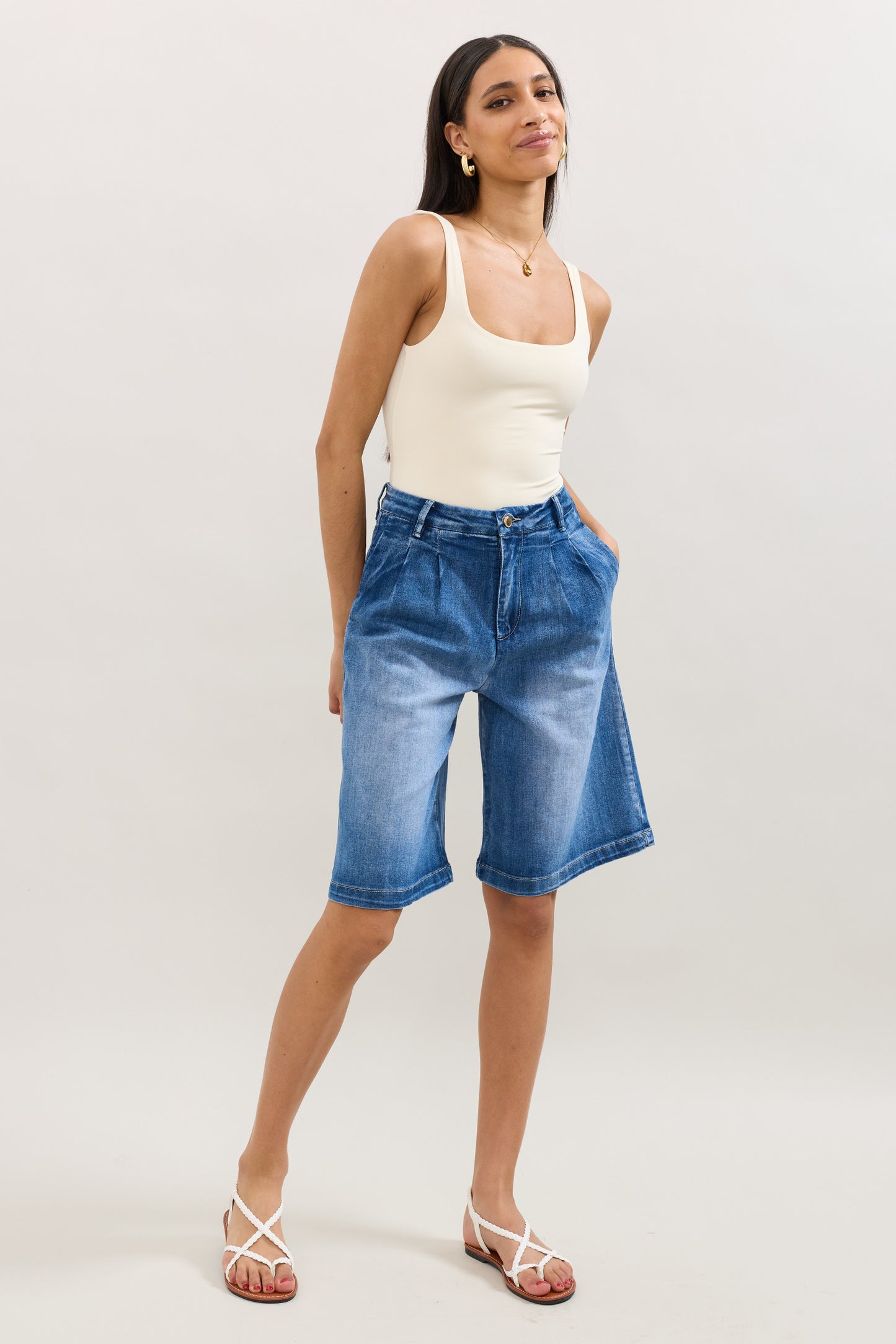 PdJ Shorts lange - mellem blå denim - 1953 L