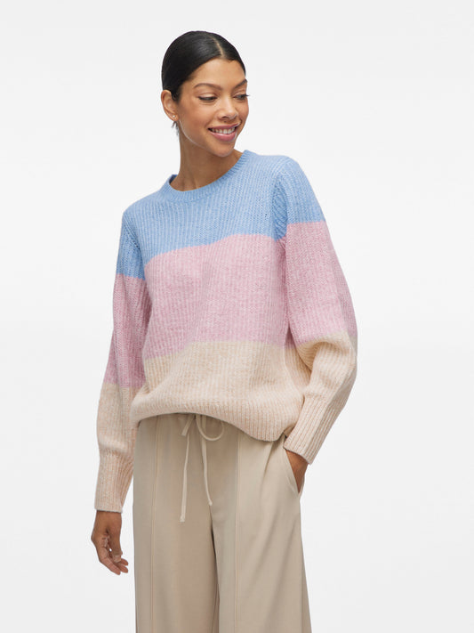 VL VIPOLLIE L/S Stripe Knit - blå/rosa/beige