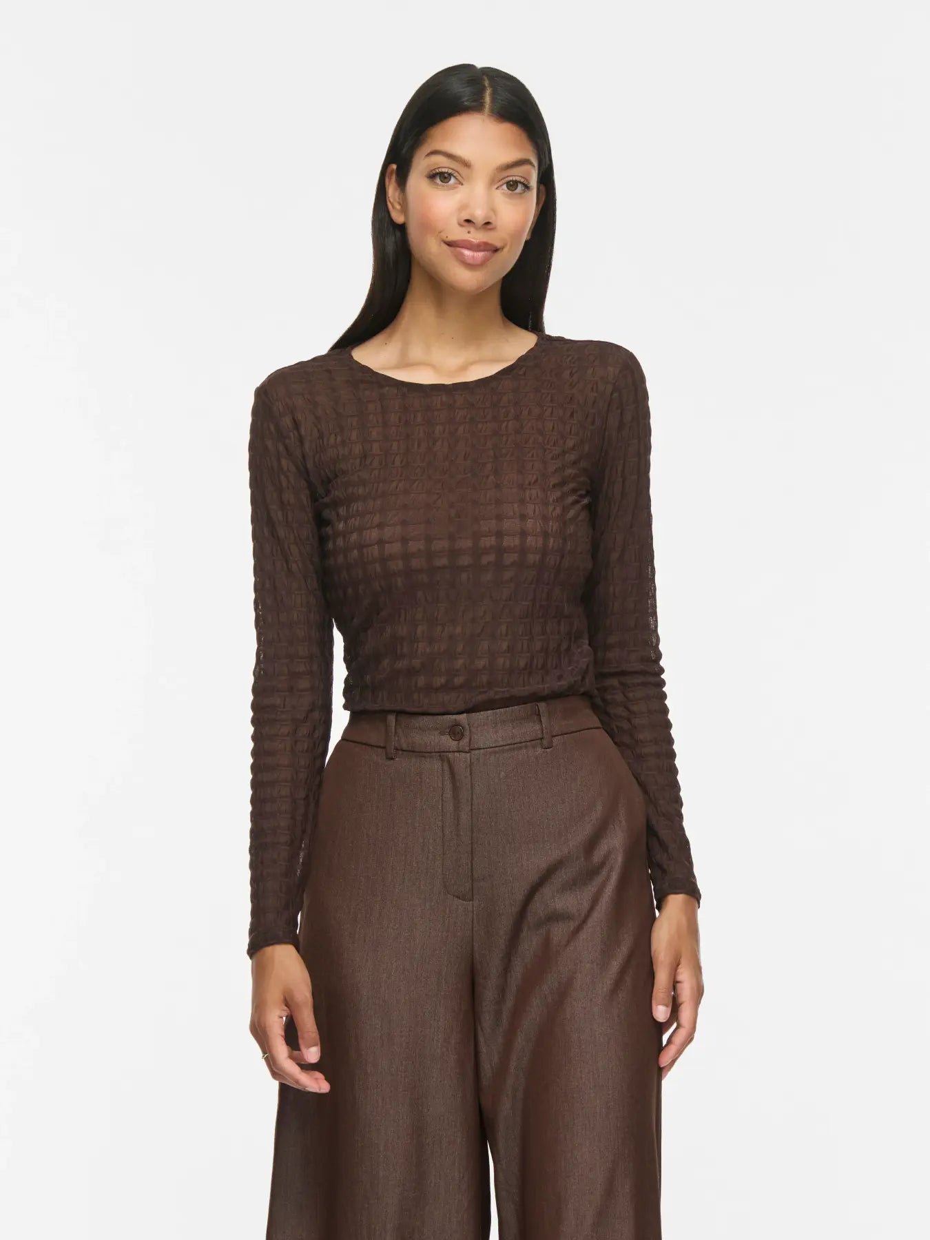 VL VIMIRANI O-NECK MESH TOP - BRUN
