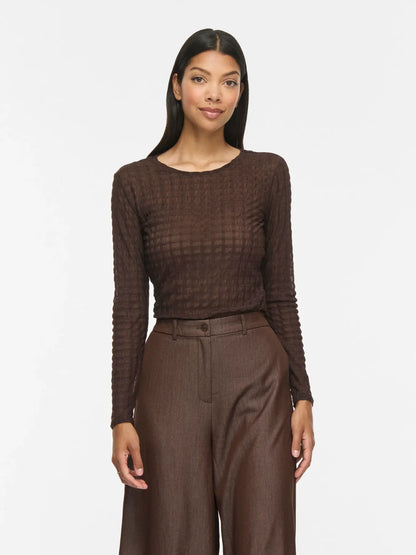 VL VIMIRANI O-NECK MESH TOP - BRUN
