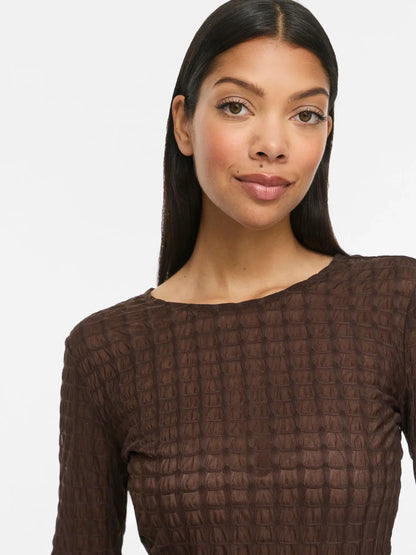 VL VIMIRANI O-NECK MESH TOP - BRUN