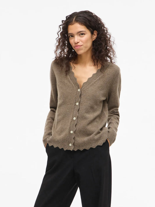 VL VINIKOLINA V-NECK L/S KNIT CARDIGAN - brun