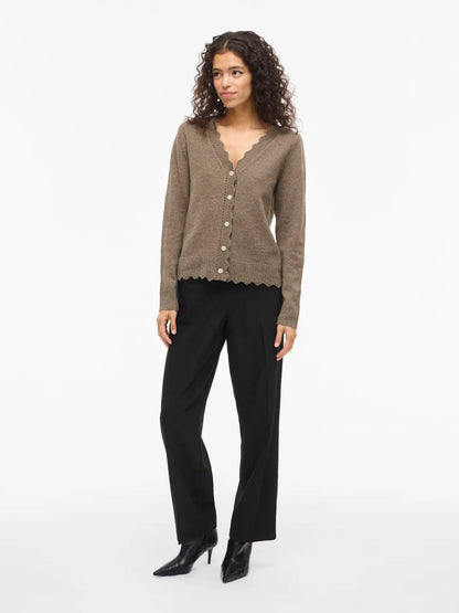 VL VINIKOLINA V-NECK L/S KNIT CARDIGAN - brun
