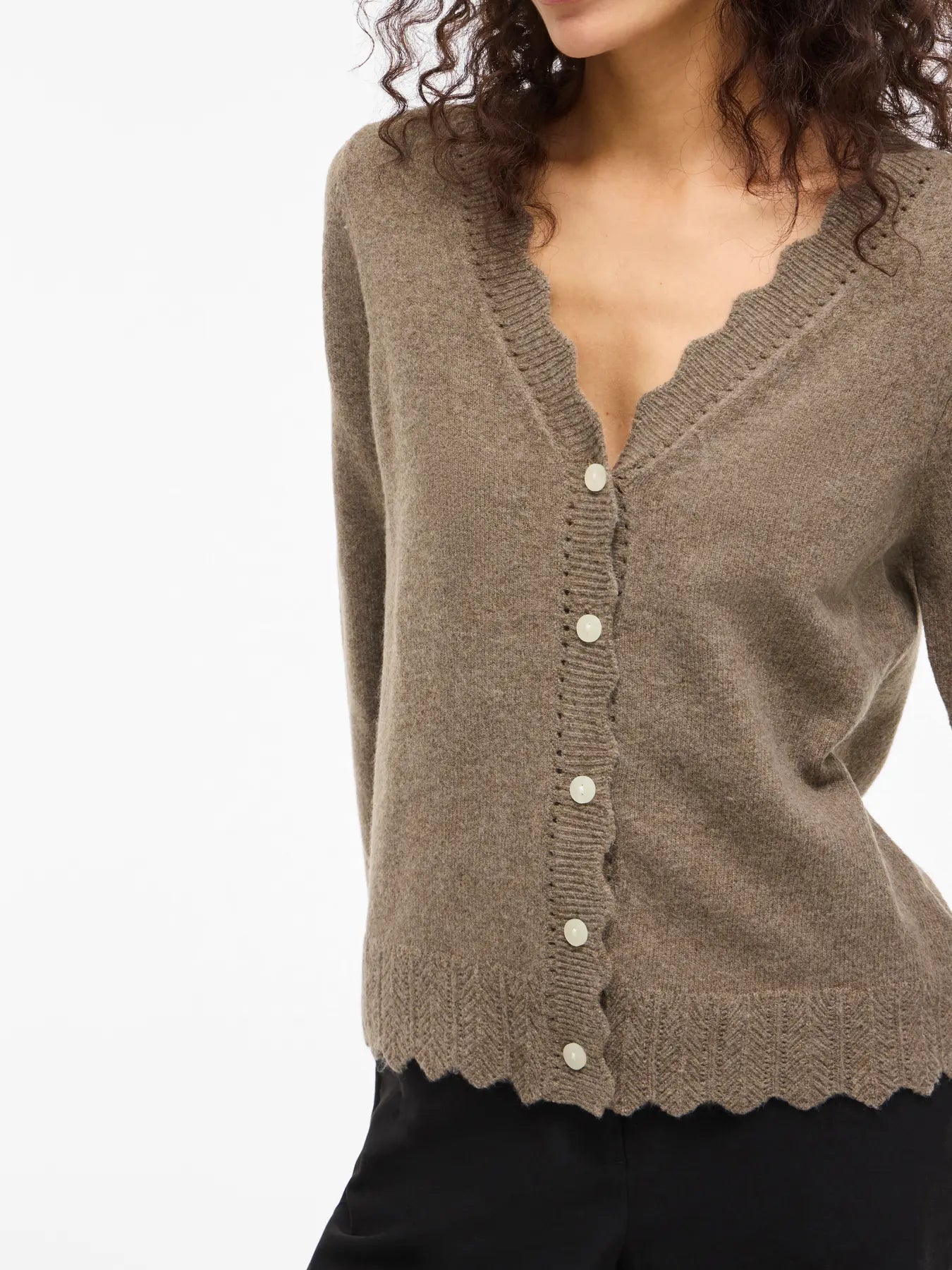 VL VINIKOLINA V-NECK L/S KNIT CARDIGAN - brun