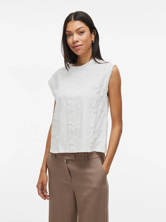 VL VINAYLA O-NECK S/L TOP - hvid m/broderi