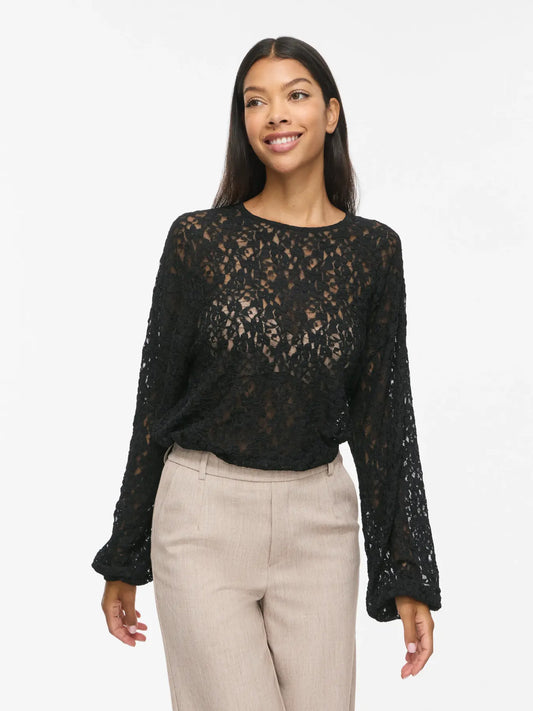 VL VIALDEIA O-NECK L/S Bluse - sort
