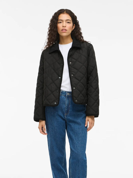VL VIQUILA L/S CORDUROY QUILT SHORT JACKET - Black