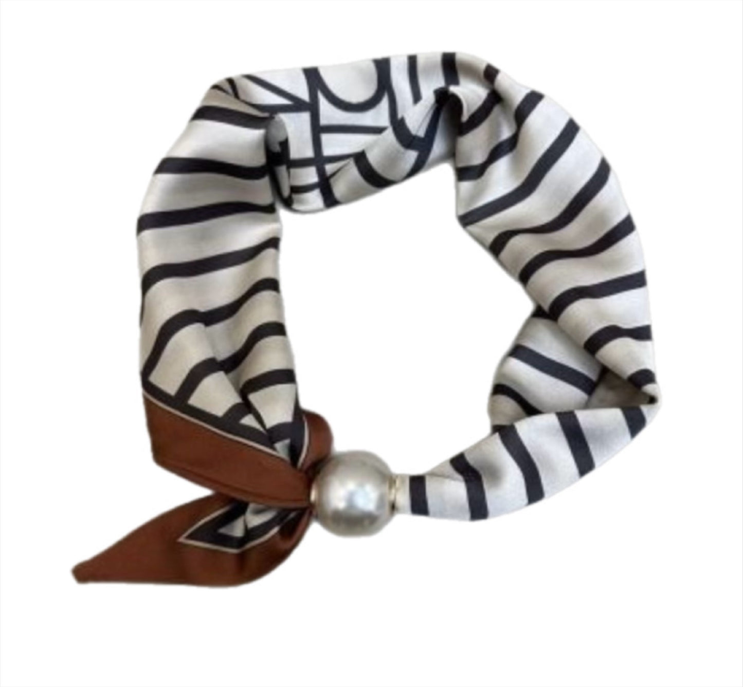 TS Chloe Scarf w. magnetic pearl - stripe/brown