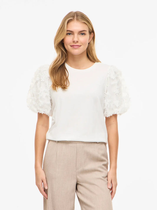 VL VIONESCA O-NECK S/S TOP - m/smukke ærmer - hvid