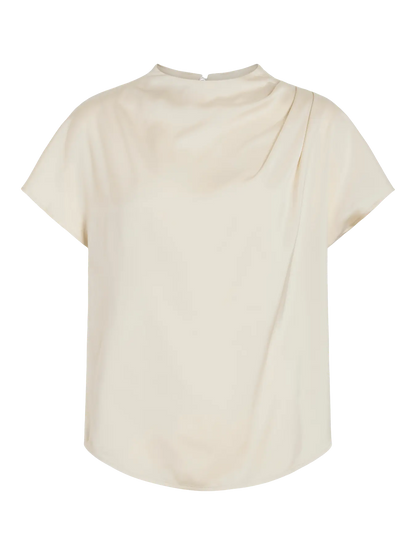 VL VIELMINA FUNNEL NECK S/S BLUSE TOP - white/cream