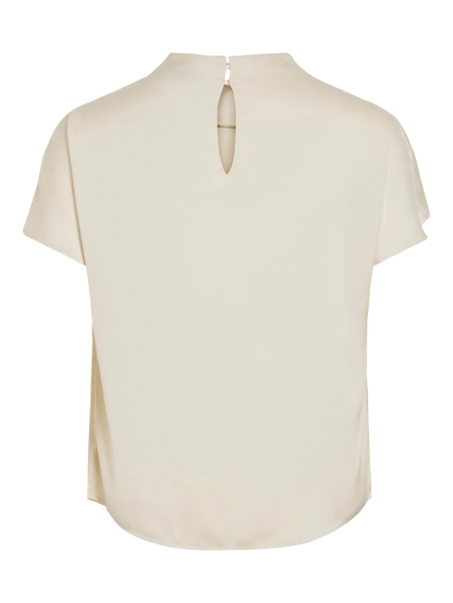 VL VIELMINA FUNNEL NECK S/S BLUSE TOP - white/cream