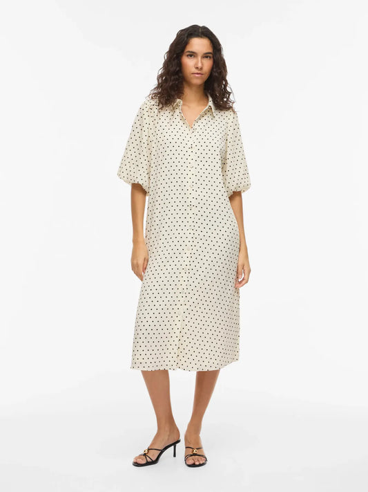 VL VIEA 2/4 DRESS - hvid m/sorte dots