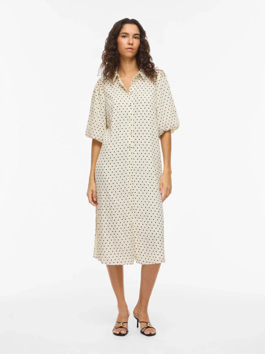 VL VIEA 2/4 DRESS - hvid m/sorte dots