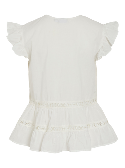 VL VIHUMILA V-NECK S/L FRILL TOP - HVID