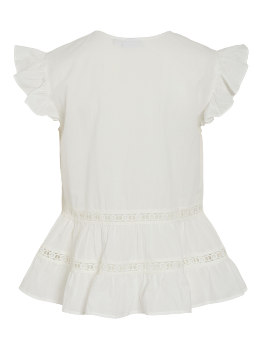 VL VIHUMILA V-NECK S/L FRILL TOP - HVID