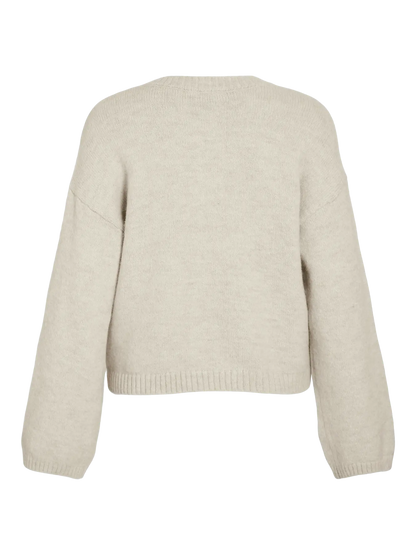VIFOLI O-NECK L/S BUTTON KNIT CARDIGAN - BIEGE