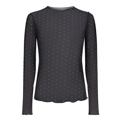 LB Mesh bluse – sort m/cobolt dots