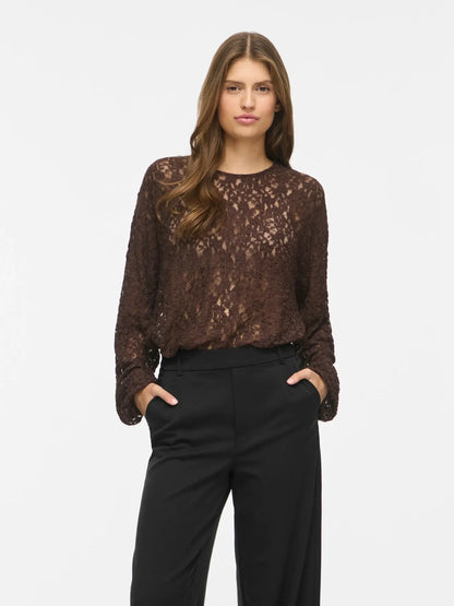 VL VIALDEIA O-NECK L/S Bluse - brun