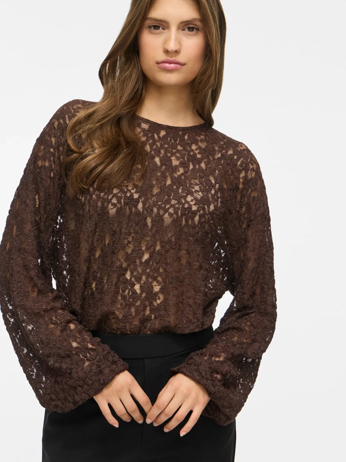 VL VIALDEIA O-NECK L/S Bluse - brun